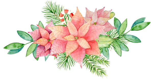 Feliz Natal coroas aquarela com elementos florais de inverno. Cartão de Feliz Ano Novo, cartazes . — Fotografia de Stock