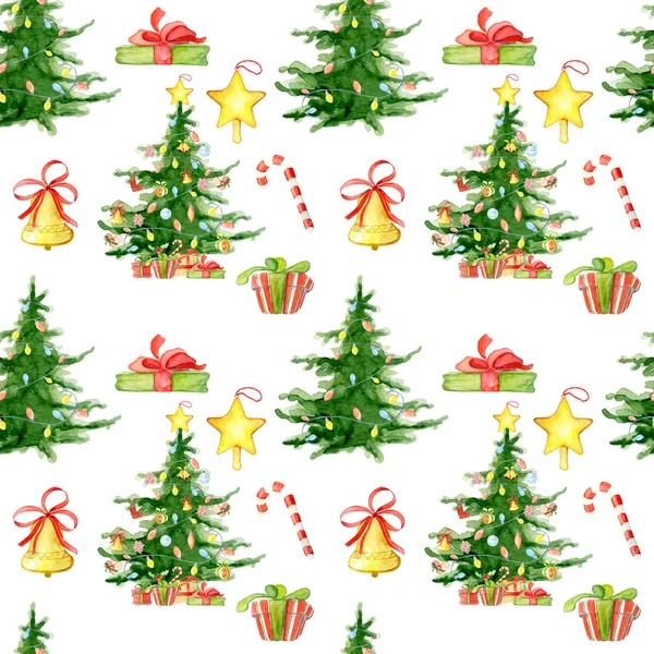 Christmas and New Year  watercolor seamless pattern — Stock Photo, Image