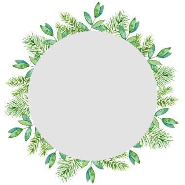 Neşeli Noel suluboya çerçevelemek ile çiçek kış başlangıç. Mutlu yeni yıl kartı, posterler. 