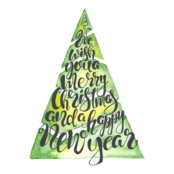 Vrolijk aquarel Kerstkaart met pine tree en belettering citaat. — Stockvector