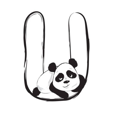 Ayı Panda sevimli hayvan İngilizce Alfabe harf U karikatür bebek resimler