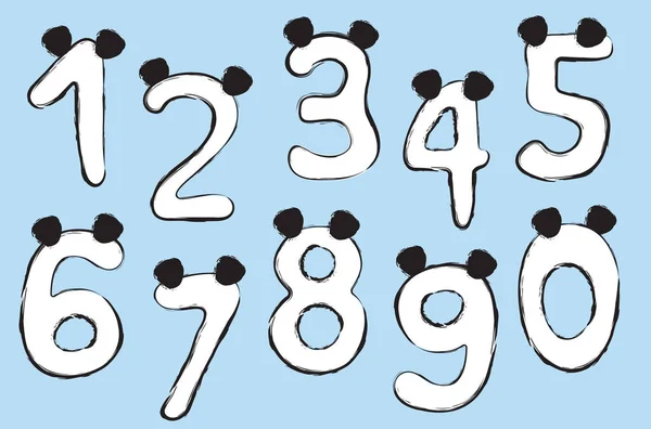 Handritad söt nummer med tecknad bära öron — Stock vektor