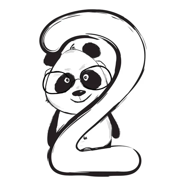 Panda oso lindo animal número dos con ilustración de dibujos animados bebé — Vector de stock