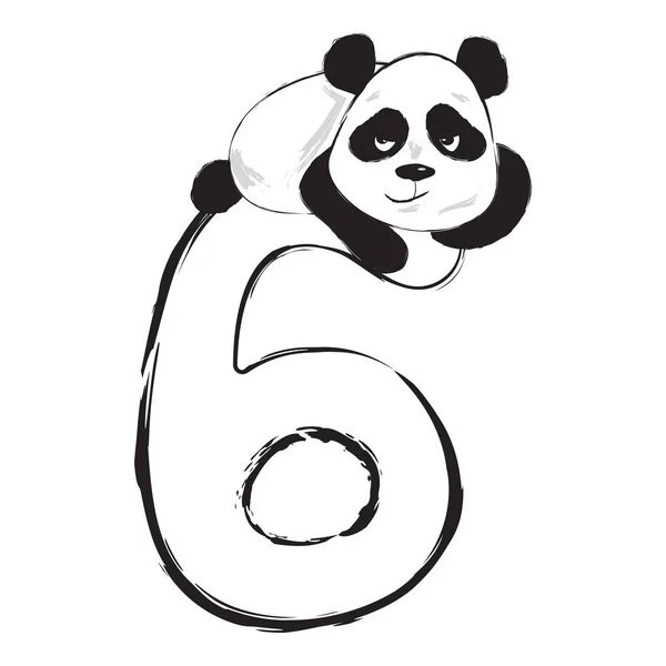 Панда миленькое животное номер шесть с иллюстрацией мультяшного ребенка — стоковый вектор
