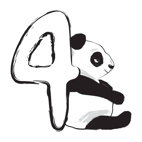 Panda oso lindo animal número cuatro con ilustración de dibujos animados bebé — Vector de stock