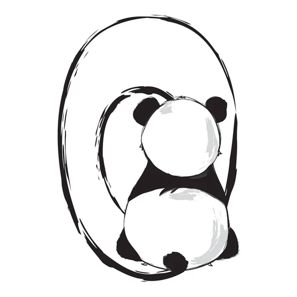 Panda bear cute animal number zero with cartoon baby illustration — Stock Vector