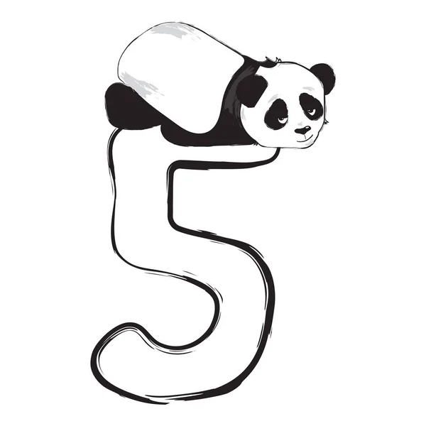 Panda oso lindo animal número cinco con ilustración de dibujos animados bebé — Vector de stock