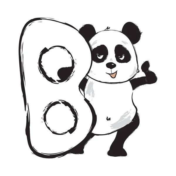 Панда несет симпатичное животное с буквой "Б" и иллюстрациями к мультфильмам — стоковый вектор