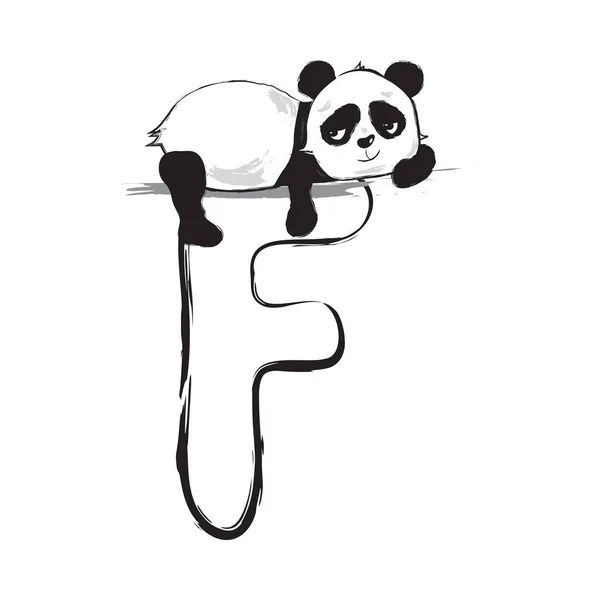 Panda oso lindo animal inglés alfabeto letra F con ilustraciones de dibujos animados bebé — Vector de stock