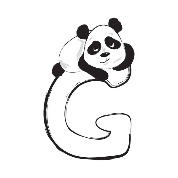 Panda oso lindo animal inglés alfabeto letra G con ilustraciones de dibujos animados bebé — Vector de stock