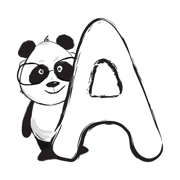 Panda oso lindo animal inglés alfabeto letra A con ilustraciones de dibujos animados bebé — Vector de stock