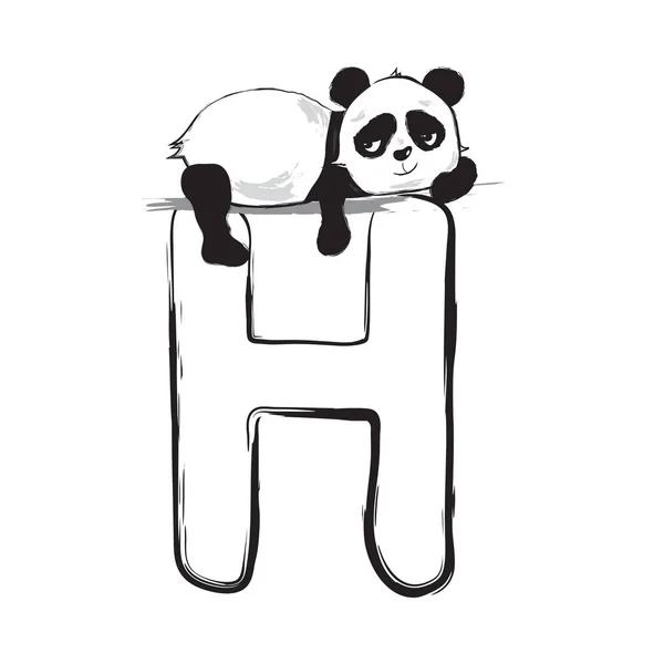 Панда несет симпатичное животное с буквой Н и иллюстрациями к мультфильмам — стоковый вектор