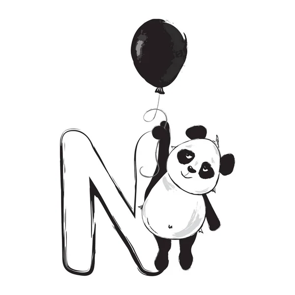 Panda Oso Lindo Animal Inglés Alfabeto Letra Con Dibujos Animados — Vector de stock