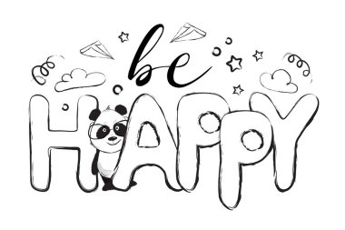 Sevimli panda ayısı ve teklif tebrik kartı tasarımı mutlu