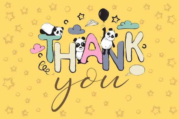 Děkuji vám pozdrav card design s roztomilý panda medvědi a nabídka — Stockový vektor