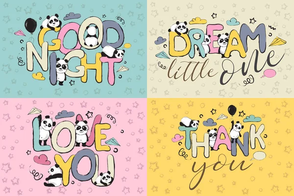 Color Tarjeta Felicitación Conjunto Diseño Con Osos Panda Lindo Cotizaciones — Archivo Imágenes Vectoriales