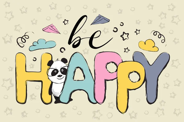 Glückliche Grußkarte Design mit niedlichen Pandabär und Zitat — Stockvektor