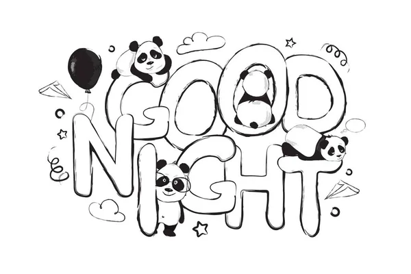 İyi geceler tebrik kartı tasarım sevimli panda ayısı ve alıntı ile — Stok Vektör
