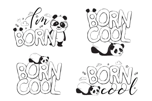 Дизайн вітальних листівок з милими ведмедями панди та цитатами — стоковий вектор