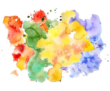 Beyaz arka plan üzerinde soyut suluboya şekli. El sıçramasına renk vektör resim çizilmiş