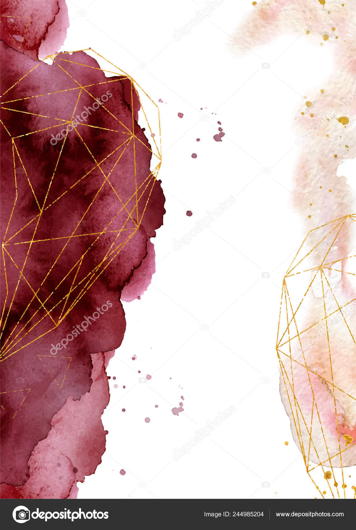 Watercolor abstract background, hand drawn watercolour burgundy and gold  texture Stock Illustration by ©nereia #244985204