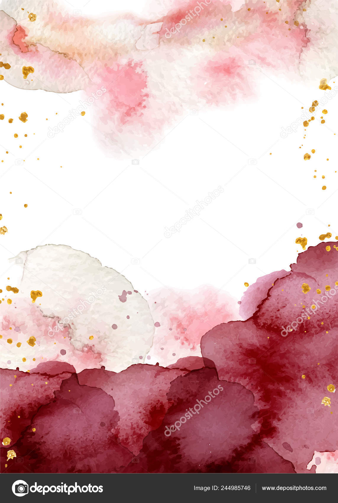Watercolor abstract background, hand drawn watercolour burgundy and gold  texture Stock Illustration by ©nereia #244985746
