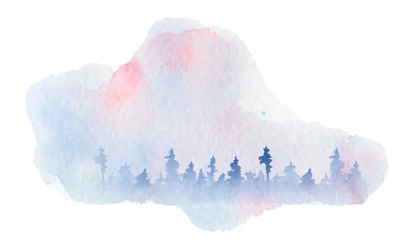 Abstraktní akvarel silueta lesa s borovicemi — Stockový vektor