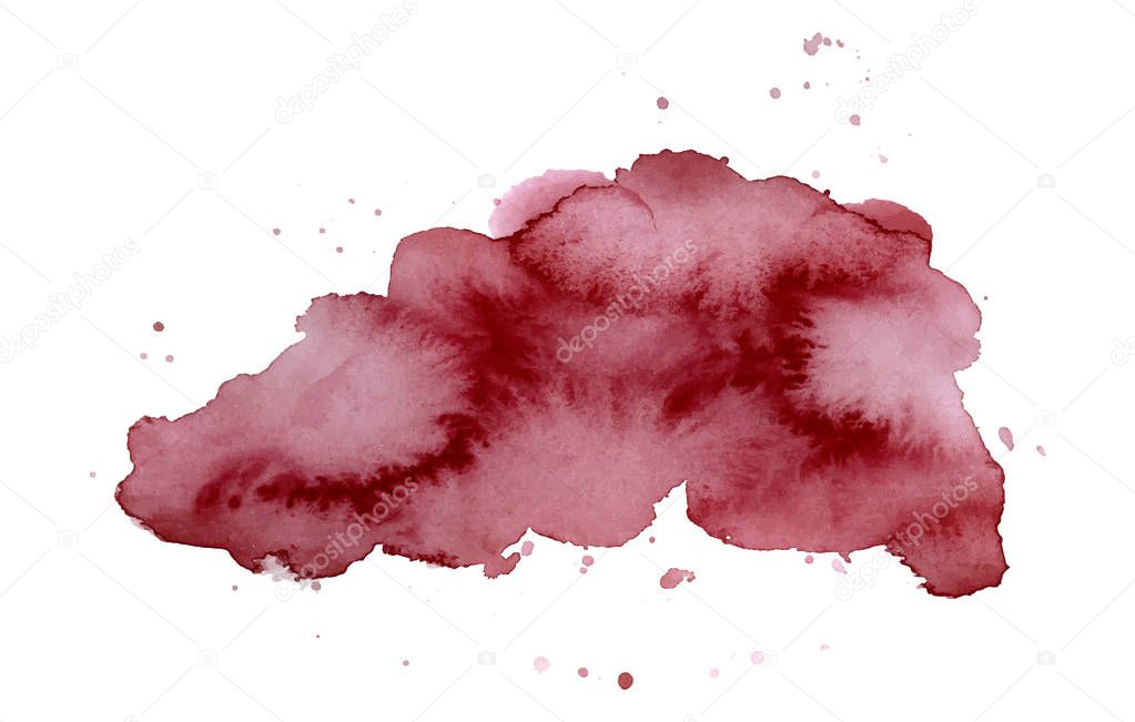 Watercolor abstract shape, hand drawn watercolour burgundy  texture Vector illustration