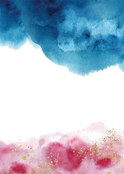 Acuarela acuarela abstracta, fondo, acuarela azul, rosa y textura dorada Vector ilustración — Vector de stock