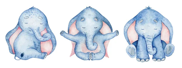Aquarel set met schattige olifanten dierlijke illustratie — Stockfoto