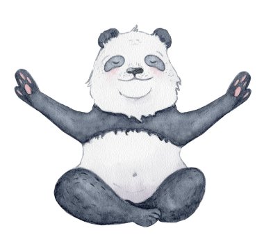 Yoga pozisyonunda Sevimli Panda ayı karikatür suluboya illüstrasyon hayvan