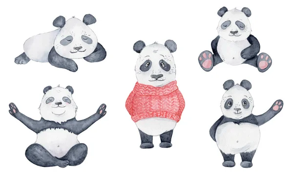 Cute Panda bears cartoon watercolor illustration animal