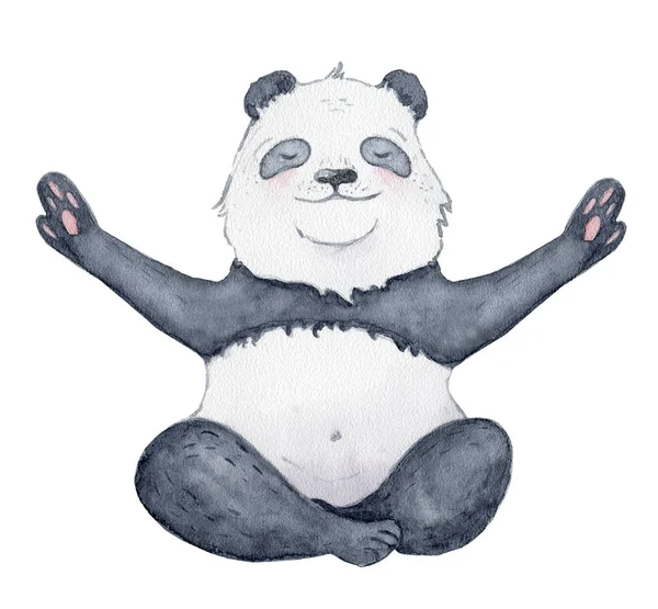 Милая панда медведь в положении йоги мультяшное акварельное животное иллюстрации — стоковое фото