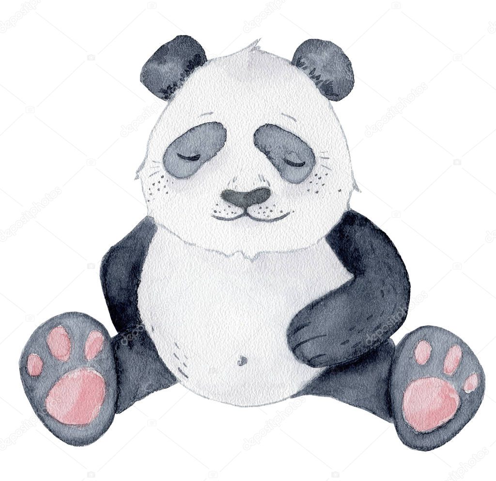 Cute Panda bear cartoon watercolor illustration animal