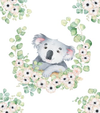 Koala ayı sevimli hayvan karakteri suluboya illüstrasyon