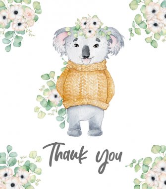 Koala ayı sevimli hayvan karakteri suluboya illüstrasyon