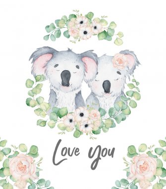 Koala ayı sevimli hayvan karakteri suluboya illüstrasyon