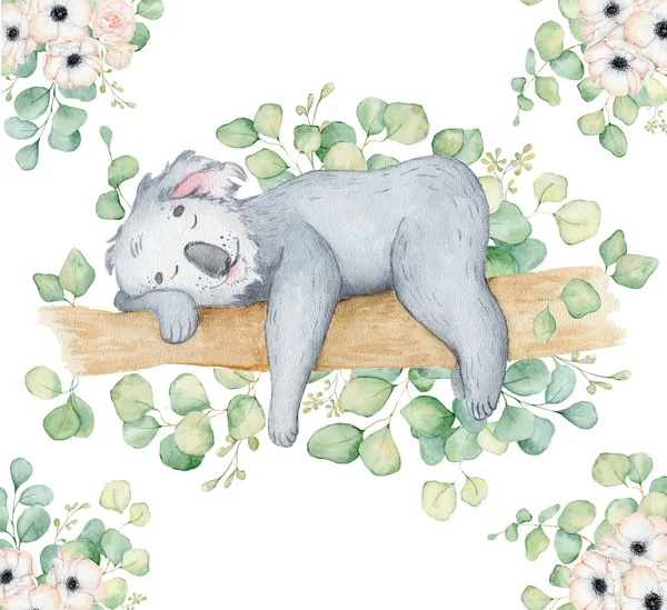 Koalabär niedlich tierischen Charakter Aquarell Illustration — Stockfoto