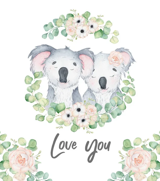 Koala medve aranyos állat karakter akvarell illusztráció — Stock Fotó
