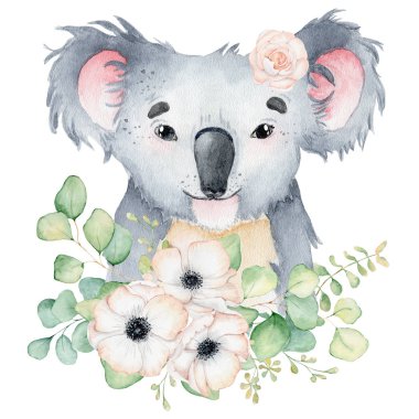Koala ayı sevimli hayvan karakteri suluboya illüstrasyon