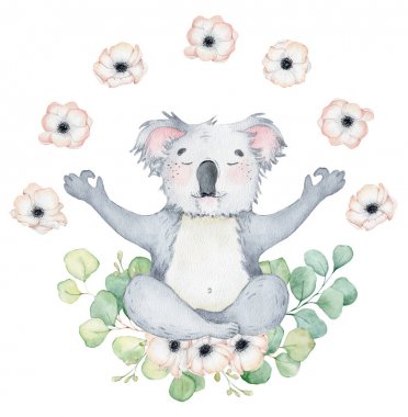 Koala ayı sevimli hayvan karakteri suluboya illüstrasyon
