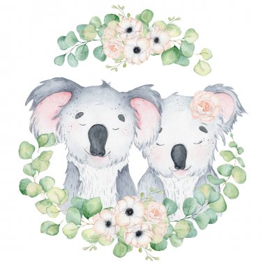 Koala ayı sevimli hayvan karakteri suluboya illüstrasyon
