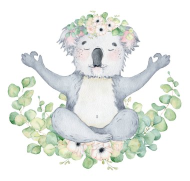 Koala ayı sevimli hayvan karakteri suluboya illüstrasyon