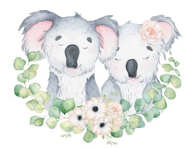 Koala ayı sevimli hayvan karakteri suluboya illüstrasyon