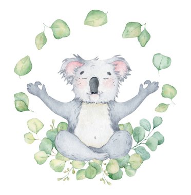 Koala ayı sevimli hayvan karakteri suluboya illüstrasyon