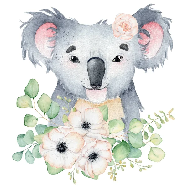 Koala bear cute animal character watercolor illustration