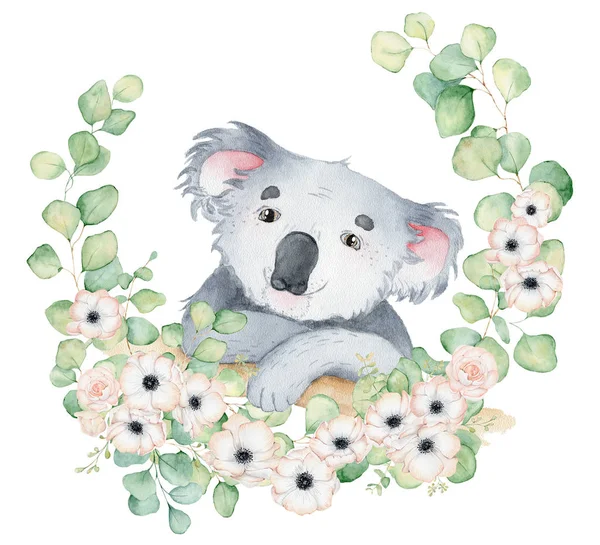 Koala ayı sevimli hayvan karakteri suluboya illüstrasyon — Stok fotoğraf