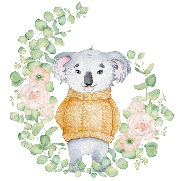 Koala bear cute animal character watercolor illustration