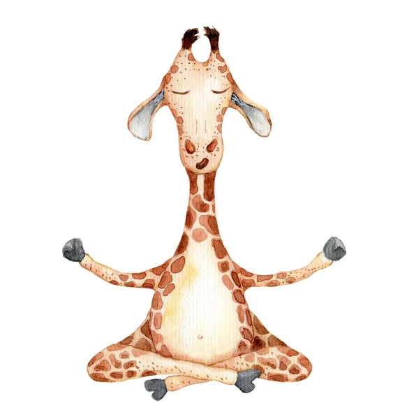 Carino giraffa in posizione yoga cartone animato acquerello illustrazione animale — Foto Stock