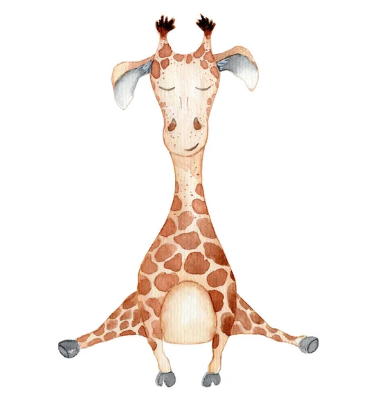 Schattige Giraffe cartoon aquarel illustratie dier — Stockfoto